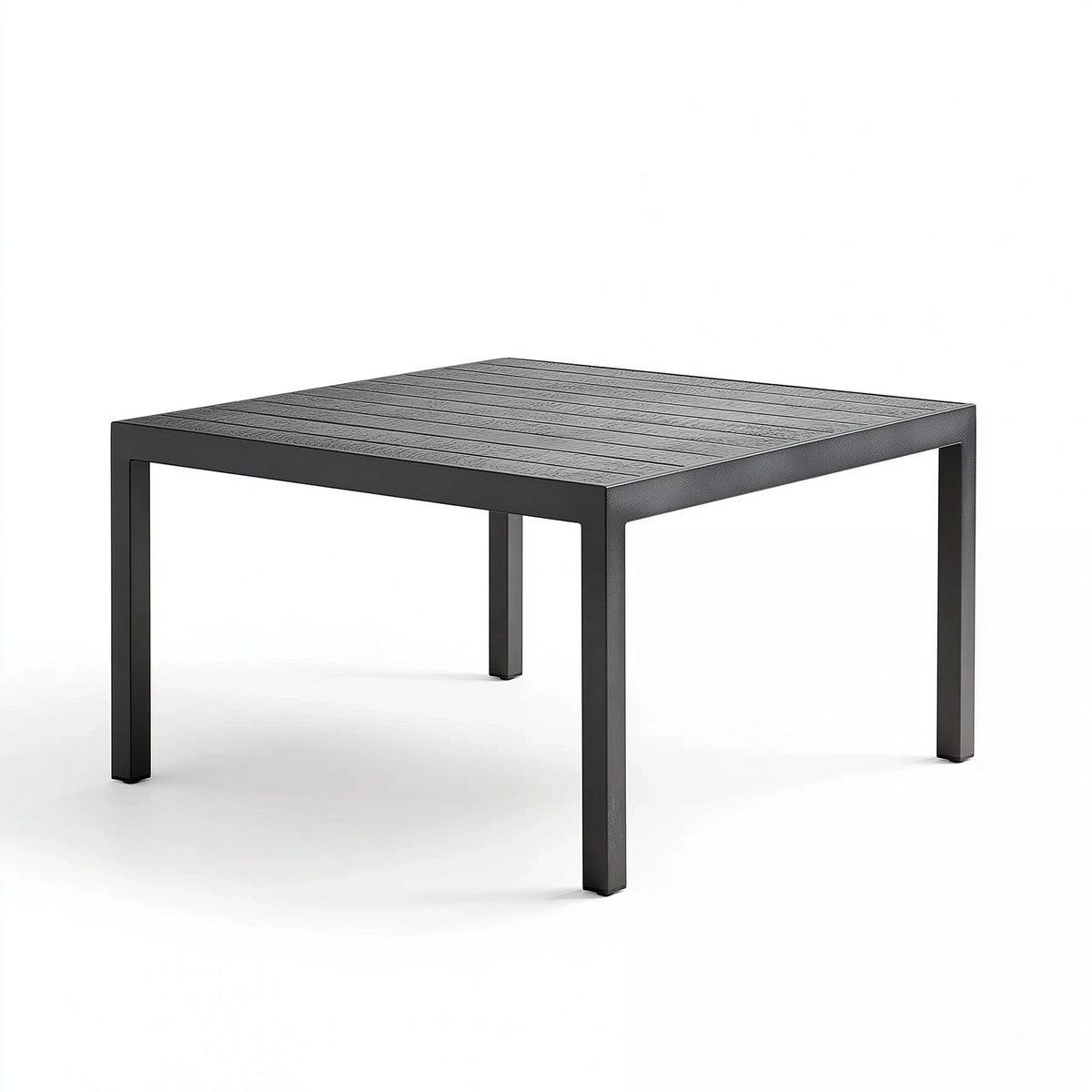 Table de jardin 150 x 90 x 75 cm en métal noir avec plateau effet bois - style contemporain