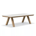 Table de jardin 180 x 90 x 75 cm en bois beige avec plateau blanc style contemporain