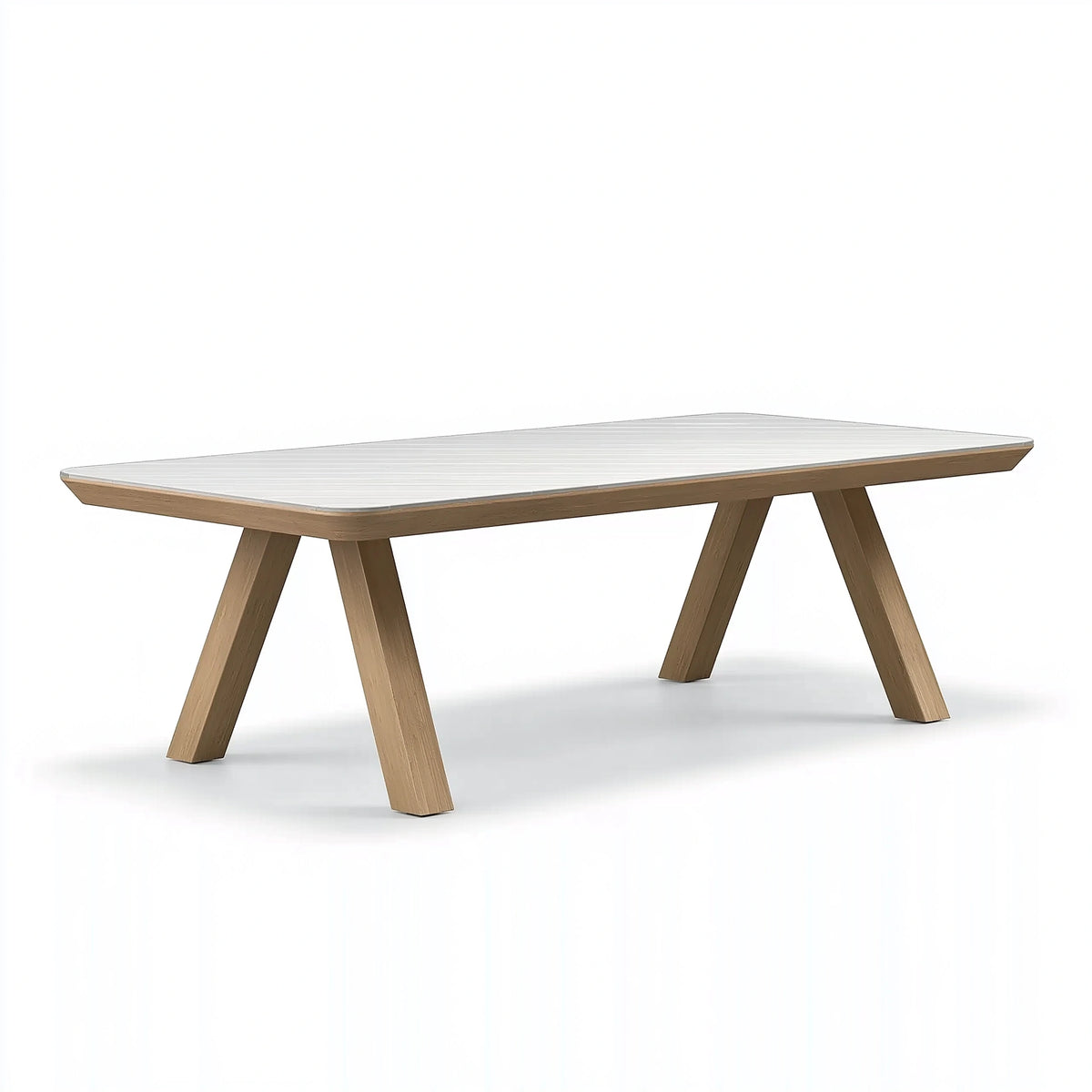 Table de jardin 180 x 90 x 75 cm en bois beige avec plateau blanc style contemporain