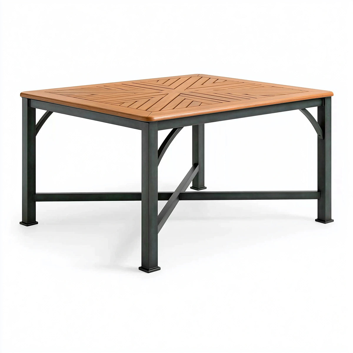 Table de jardin carrée 90 x 90 x 75 cm bois et métal marron noir style contemporain
