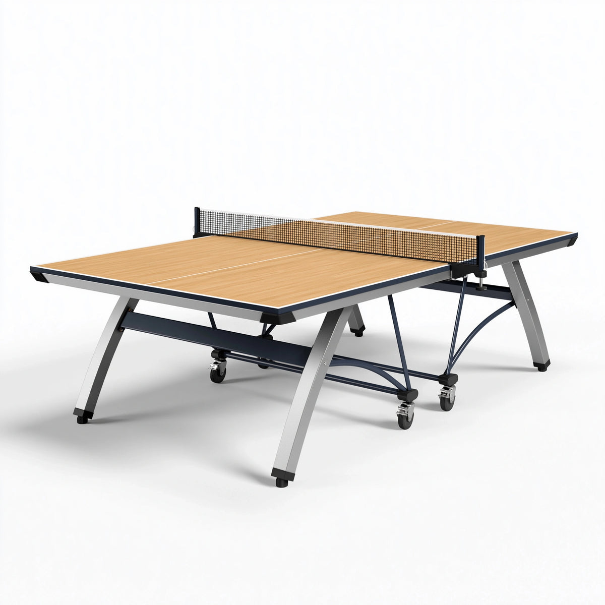 Table de tennis de table 274 x 152.5 x 76 cm plateau effet bois acier pliable à roulettes