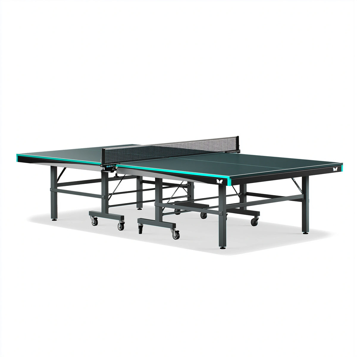 Table de tennis de table 274 x 152.5 x 76 cm en acier noir et vert pliable à roulettes