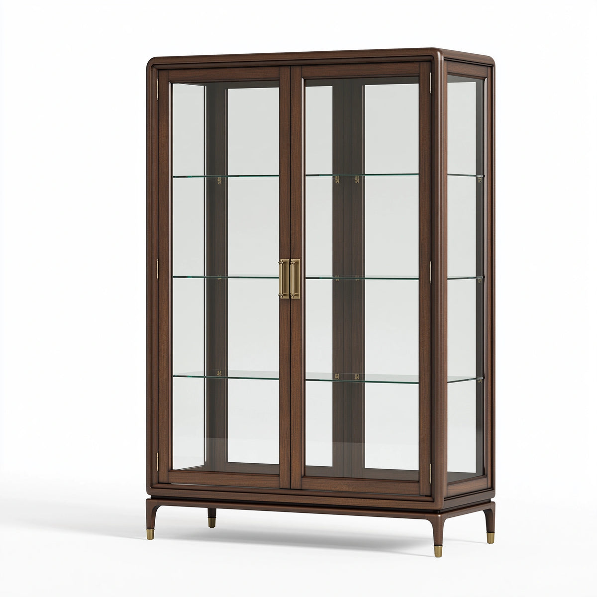 Vitrine 100 x 40 x 180 cm en bois et verre marron - rangement classique à 2 portes