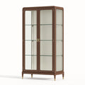 Vitrine 100 x 45 x 190 cm en bois et verre brun - rangement classique à 2 portes