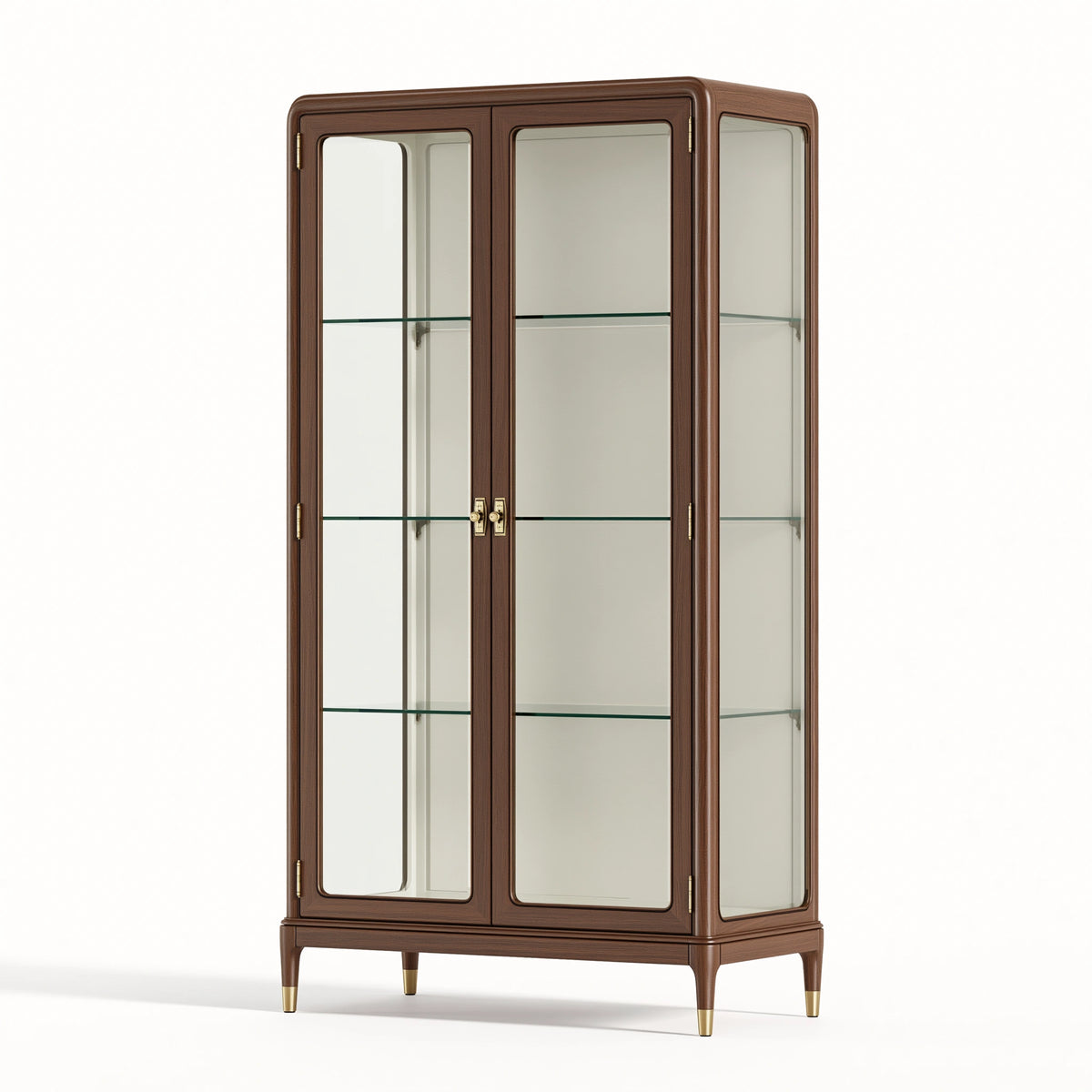 Vitrine 100 x 45 x 190 cm en bois et verre brun - rangement classique à 2 portes