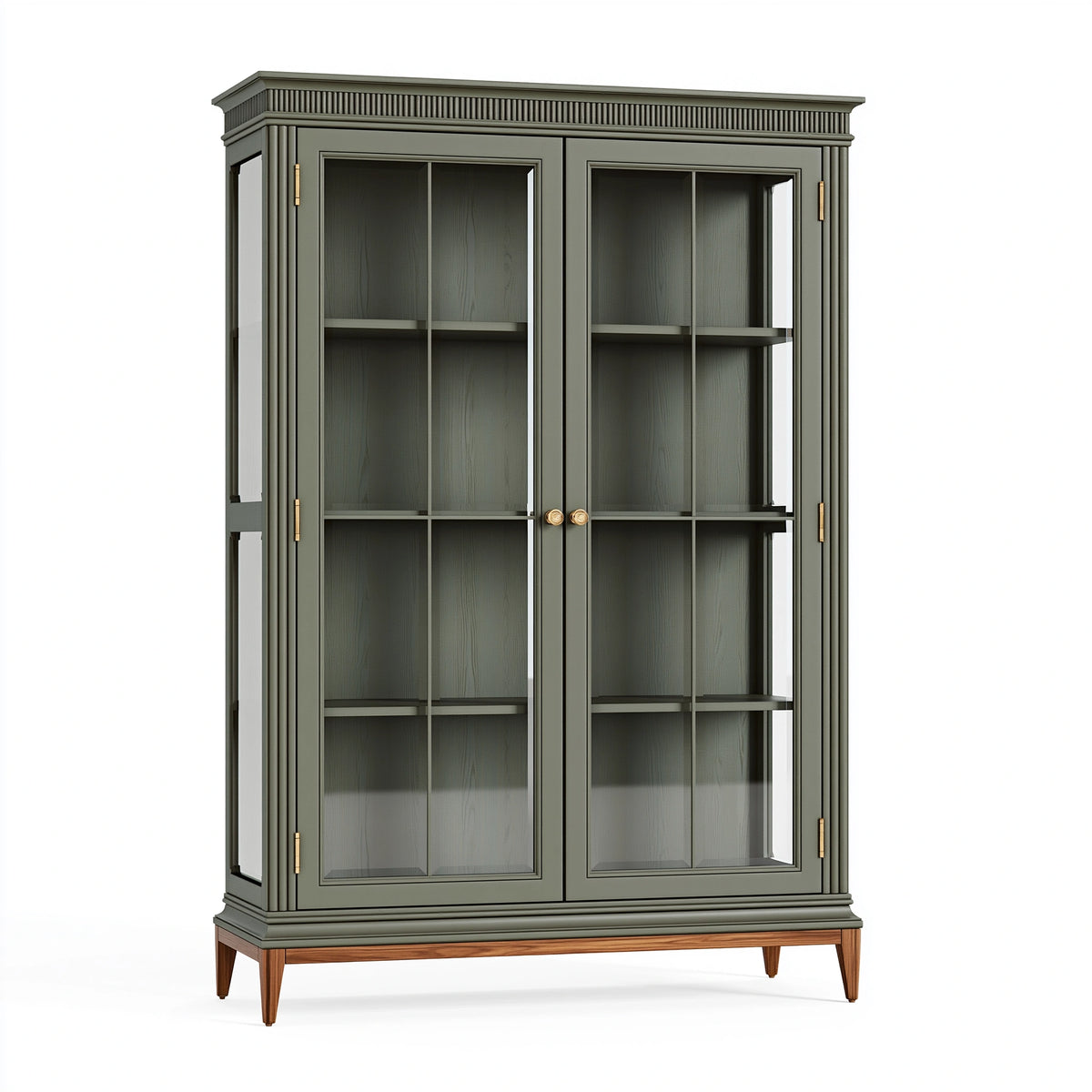 Vitrine 120 x 45 x 200 cm en bois vert foncé et verre style classique