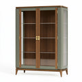 Vitrine 100 x 45 x 180 cm en bois et verre vert olive marron - rangement à 2 portes style vintage