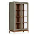 Vitrine 100 x 45 x 190 cm en bois et verre vert olive style classique à 2 portes