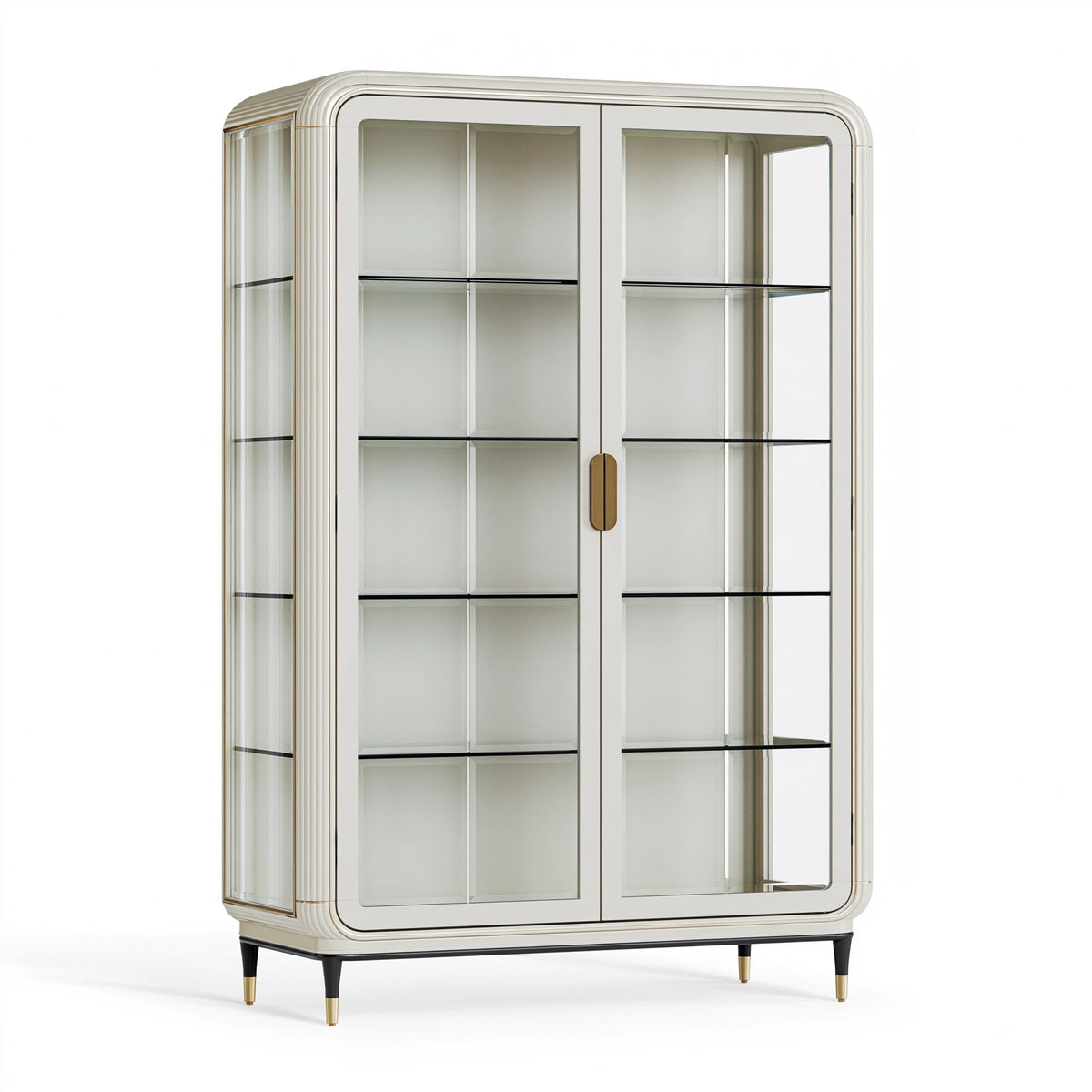 Vitrine 120 x 45 x 200 cm en verre blanc et doré - rangement contemporain