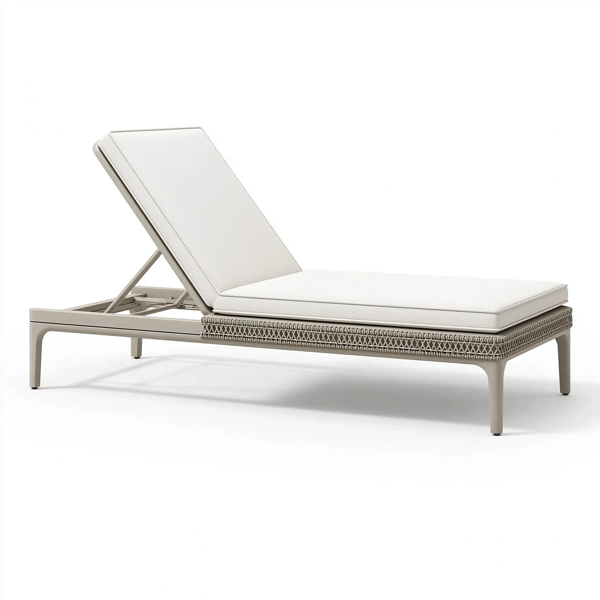 Bain de soleil 200 x 70 x 35 cm en métal et tressage synthétique beige avec dossier réglable pour extérieur