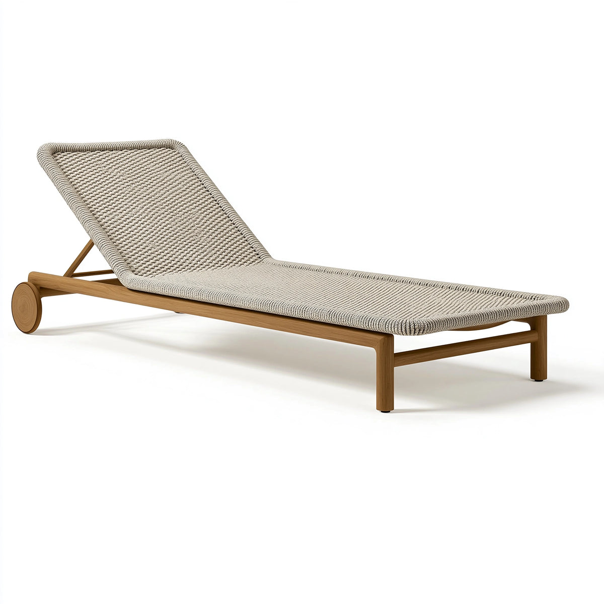 Chaise longue 200 x 70 x 85 cm en bois et corde tressée beige style contemporain