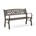 Banc de jardin 122 x 61 x 89 cm en métal brun foncé à motif feuillage