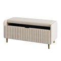 Banc de rangement 100 cm en tissu beige avec pieds métalliques dorés - style contemporain