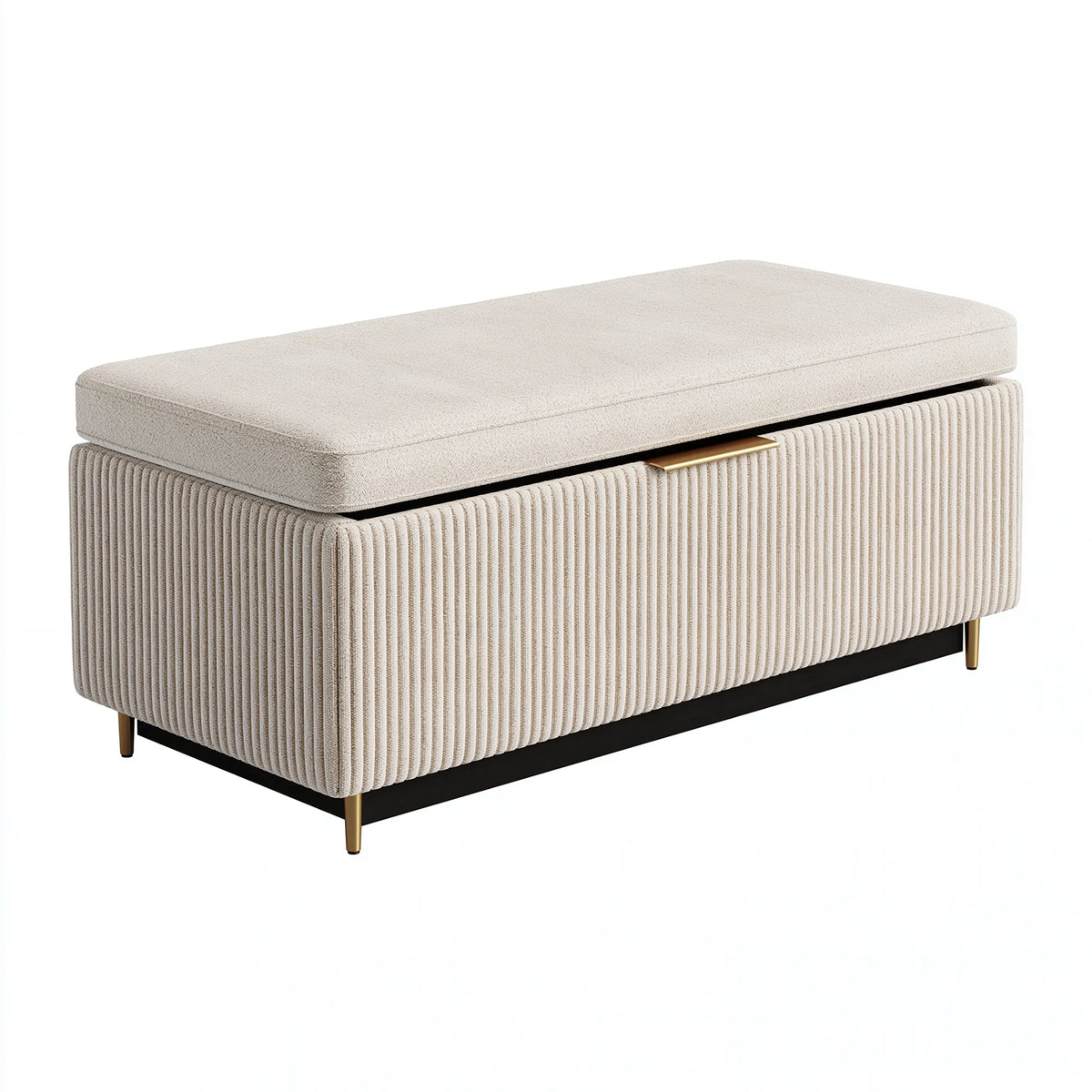 Coffre-banquette 120 x 45 x 48 cm textile crème rangement intégré style contemporain
