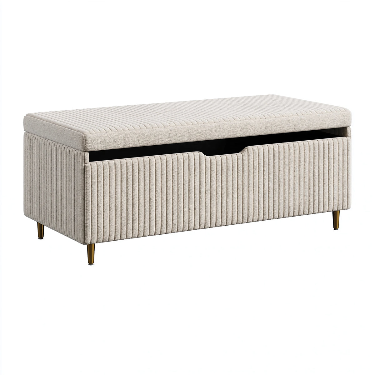 Banc coffre 120 x 45 x 45 cm en tissu côtelé beige avec rangement style contemporain