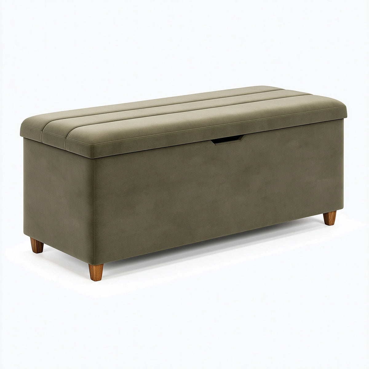 Banc coffre 120 x 45 x 48 cm en tissu vert kaki avec rangement style contemporain