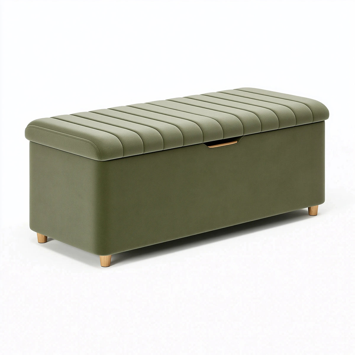 Banc de rangement 100 x 40 x 45 cm en tissu vert olive avec assise capitonnée