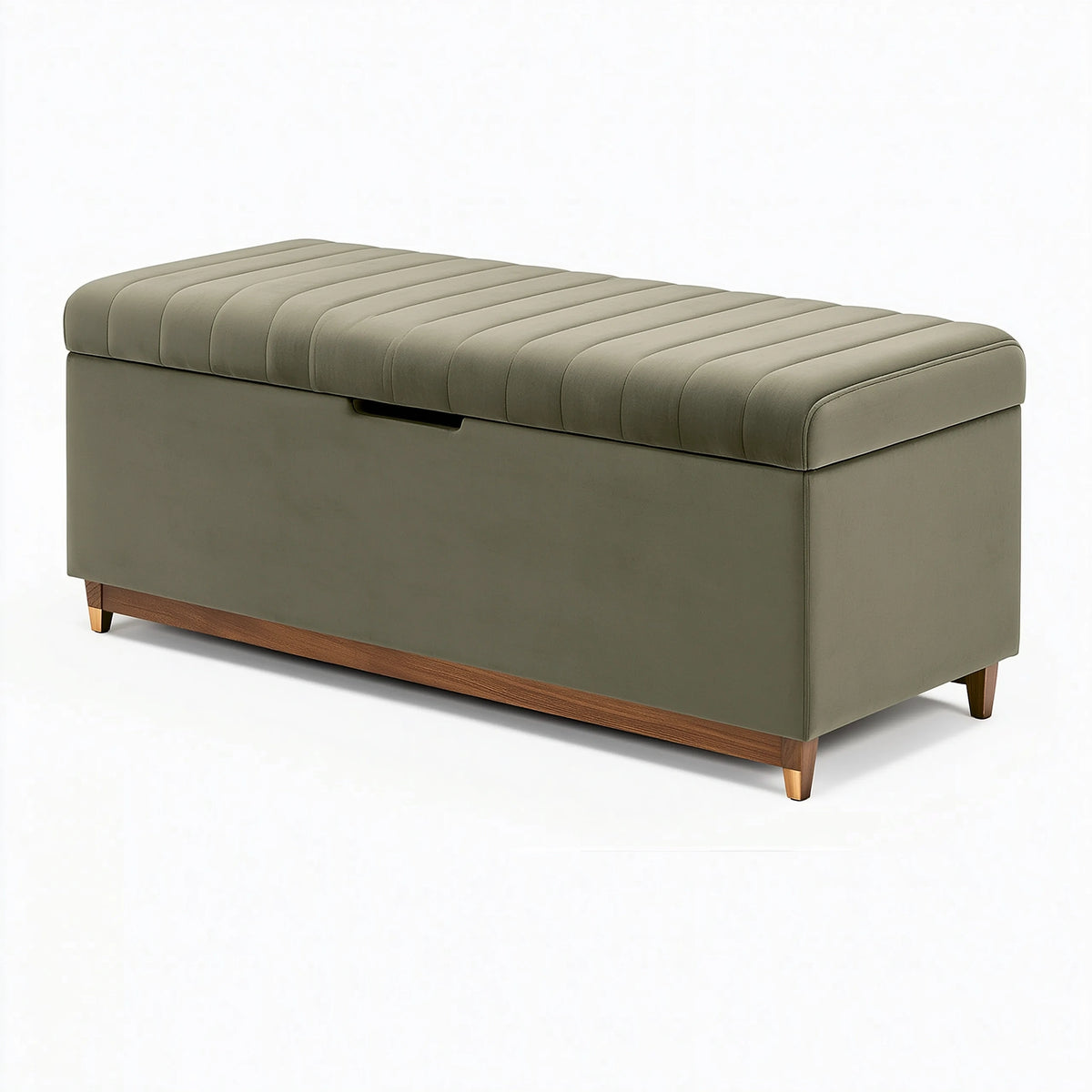 Banquette coffre 120 x 45 x 45 cm en tissu vert olive avec rangement style contemporain